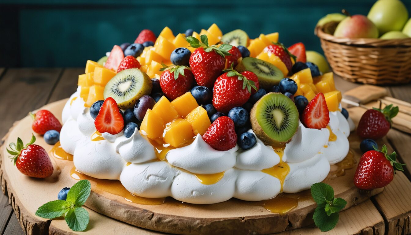 découvrez notre pavlova express aux fruits de saison, une délicieuse douceur légère et aérienne qui ravira vos papilles instantanément. parfaite pour impressionner vos invités lors de vos soirées!