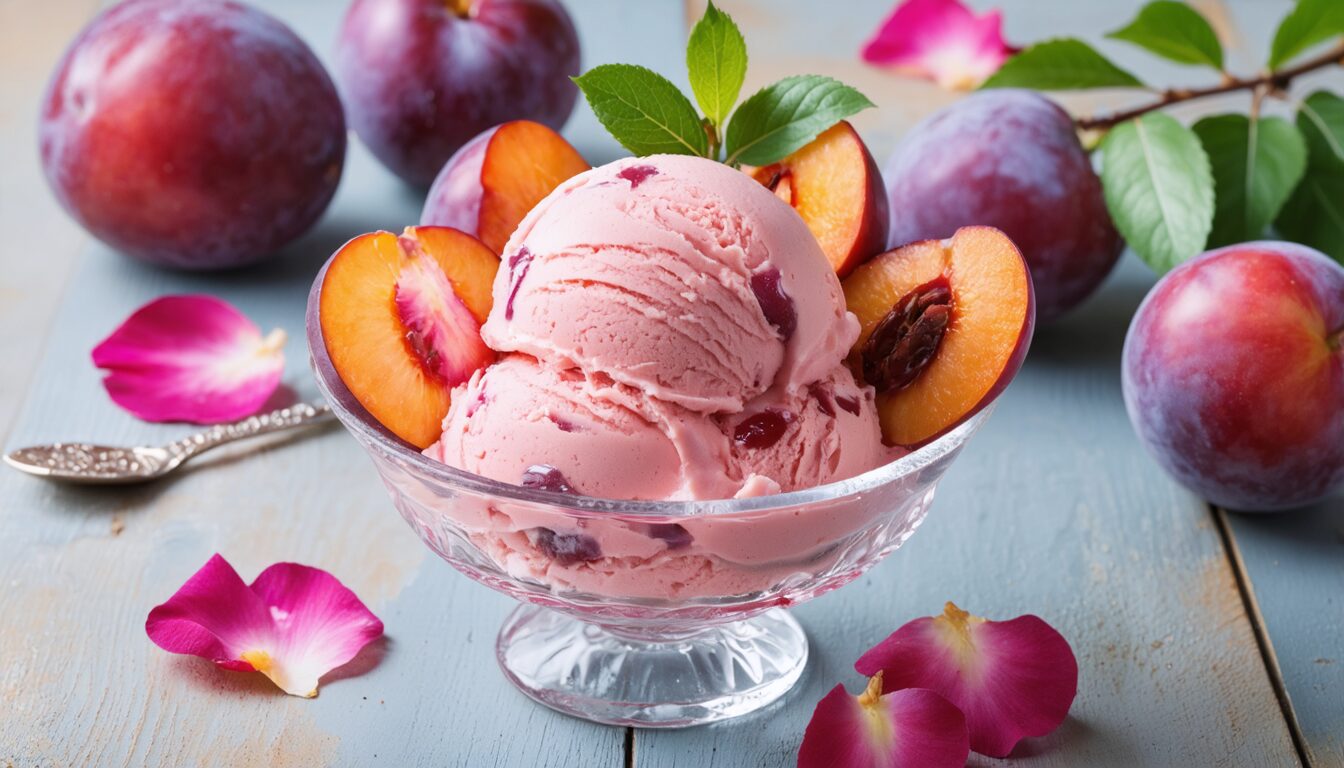 découvrez notre crème glacée à l'eau de rose et aux prunes, une douceur élégante et rafraîchissante qui fait sensation sur les réseaux sociaux. un plaisir gustatif unique qui émerveillera vos papilles et sublimera vos moments gourmands.