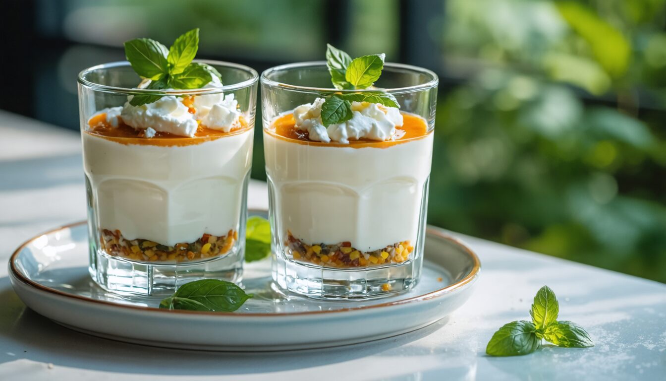 découvrez une expérience gustative unique avec notre panna cotta salée au lait de chèvre. une recette surprenante qui marie les saveurs délicates du fromage de chèvre à une texture crémeuse, idéale pour impressionner vos convives. ne manquez pas cette délectable aventure culinaire !