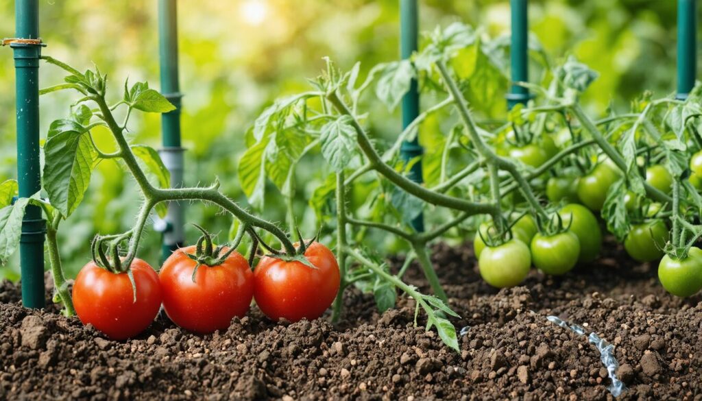 Dites adieu aux tomates flétries : découvrez mon astuce de paillage et d’arrosage pour une récolte exceptionnelle
