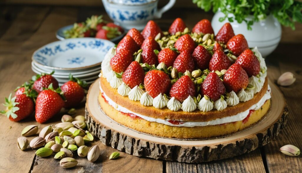 Réalisez un gâteau d’été surprenant aux pistaches et aux fraises, en utilisant des restes !