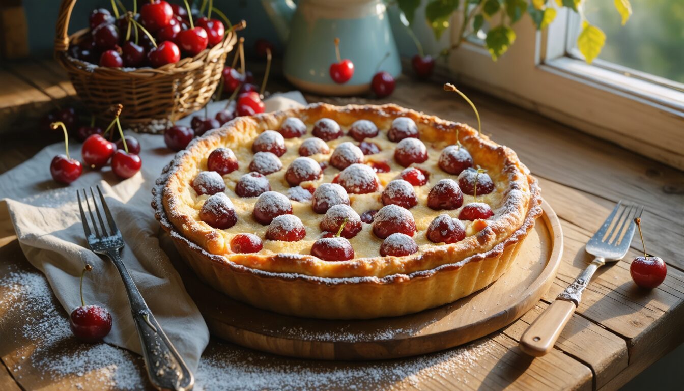 découvrez la recette d'un clafoutis aux cerises moelleux et rapide, qui évoque le goût réconfortant des desserts de mamie. parfait pour un dessert gourmand à partager en famille ou entre amis, cette douceur allie simplicité et plaisir des papilles.